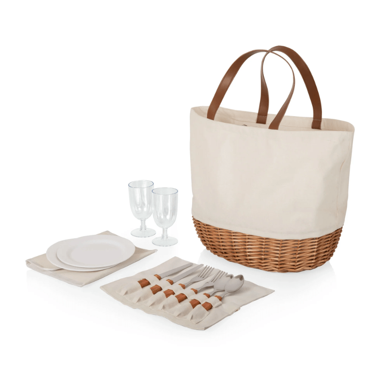 Picnic Time Promenade Picnic Basket - Beige Canvas - Front view of picnic bag basket