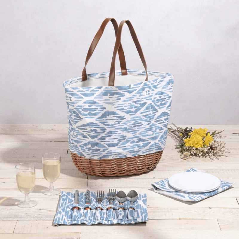 Picnic Time Promenade Picnic Basket - Moroccan Watercolor Pattern - With included utensil