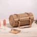 Picnic Time Verona Wine & Cheese Picnic - Adeline Collection - Deep Purple with Coral Pattern - Closed view of cheese picnic basket with accessories beside