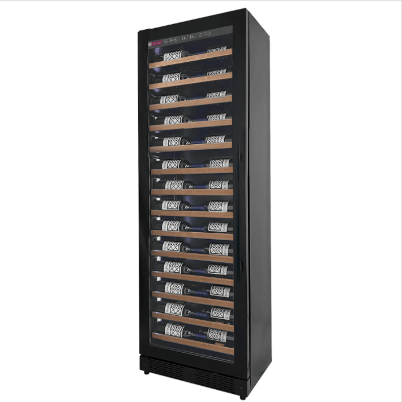 Allavino Reserva Series 67 Bottle 71" Tall Single Zone Left Hinge Black Shallow Wine Refrigerator with Wood Front Shelves - front view