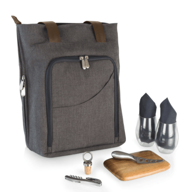 Legacy Barware Sonoma Wine and Cheese Picnic Tote - tote with cheese board and knife, wine glasses, napkins, corkscrew, and bottle stopper