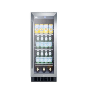 Summit 15" Wide Built-In Beverage Center - front view with cans and bottles inside