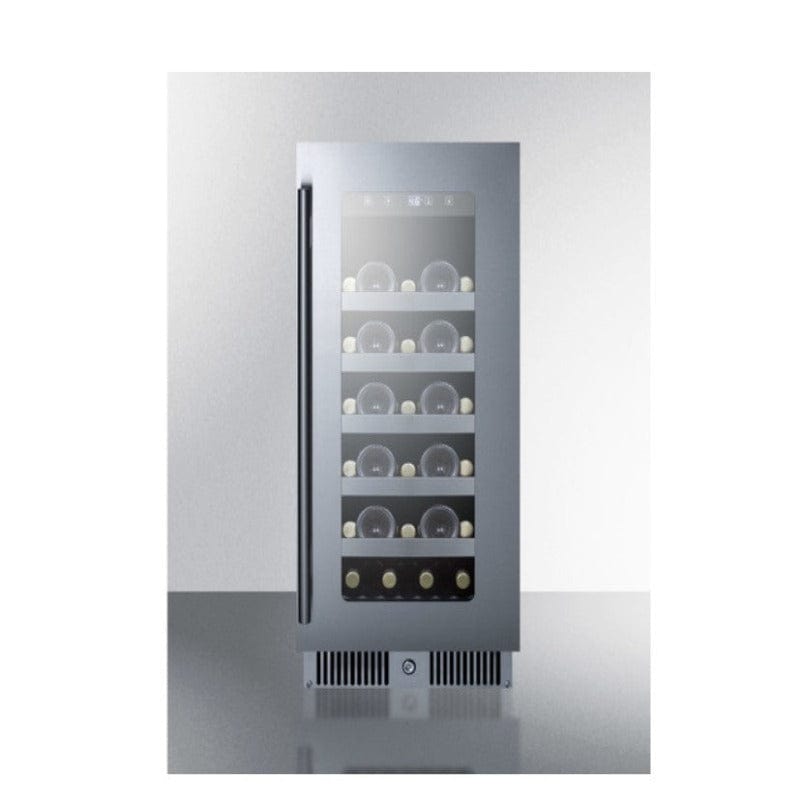 Summit 15" Wide Built-In Wine Cellar, CL155WC - front view with wine bottles on shelves