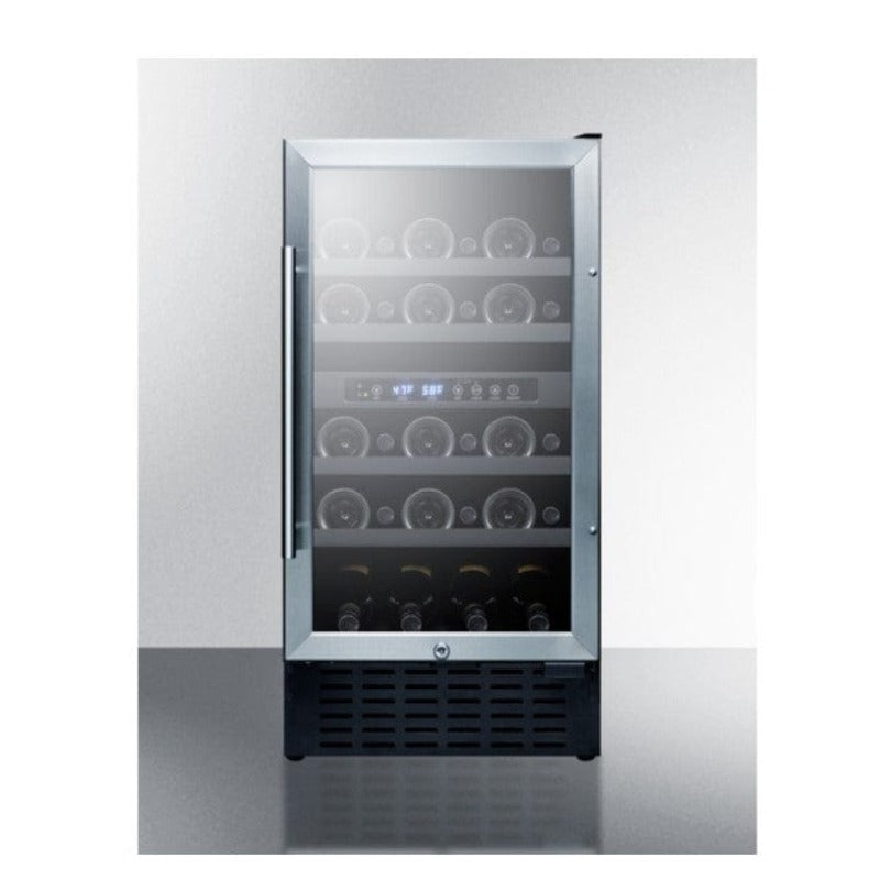 Summit 18" Wide Built-In Wine Cellar, SWC182ZCSS - front view bottles on shelves