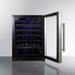 Summit 18" Wide Built-In Wine Cellar, ADA Compliant - front view, door open with blue LED lighting