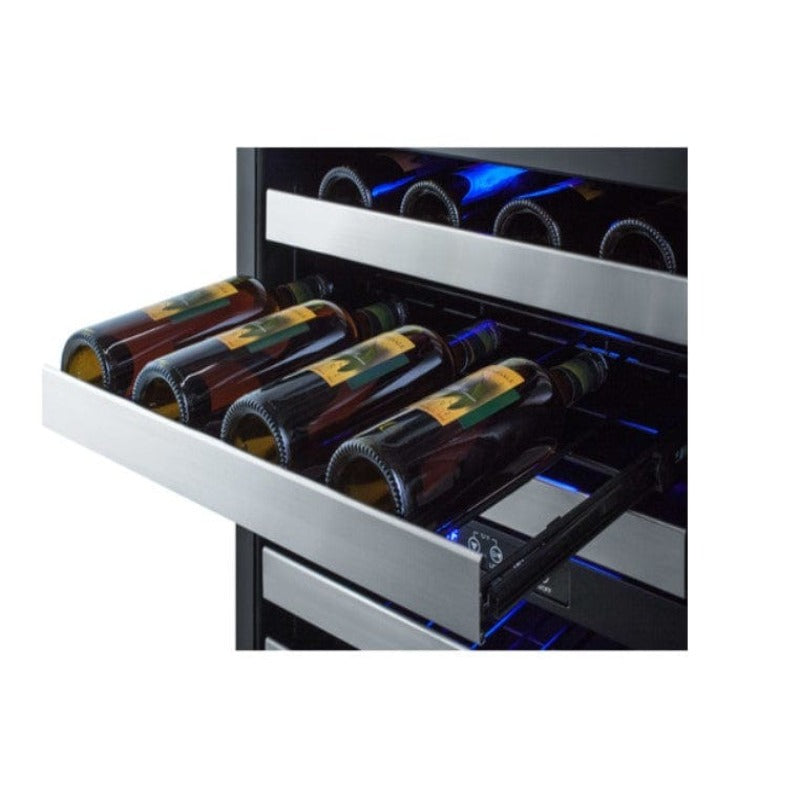 Summit 24" Wide Built-In Wine Cellar Stainless Steel - shelf pulled out with wine bottles on it