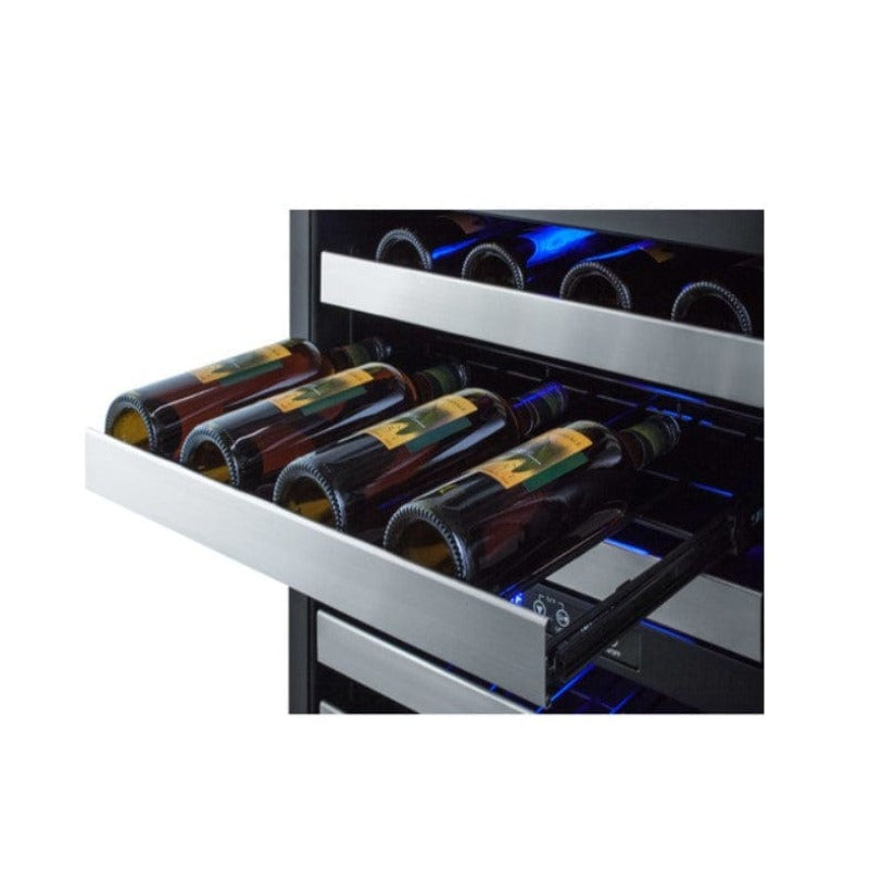 Summit 24" Wide Built-In Wine Cellar Stainless Steel ADA Compliant - shelf pulled out with wine bottles on it