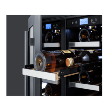 Summit 24" Wide Built-In Wine Cellar, SWC24GKS - shelf pulled out with wine bottles on it