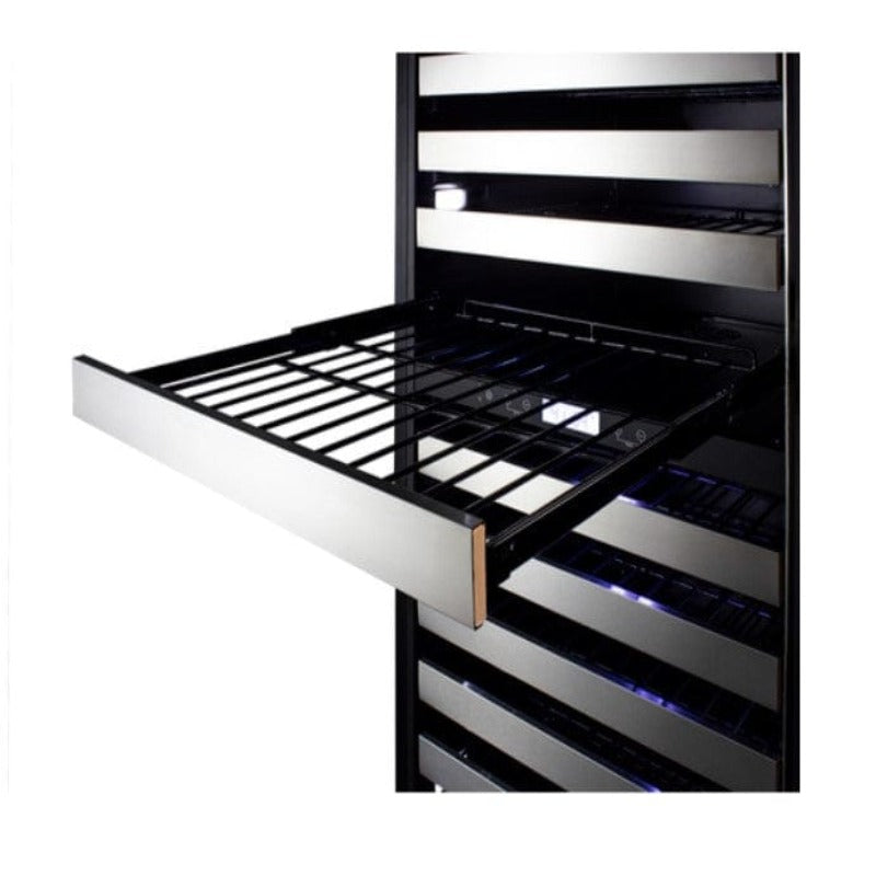 Summit 24" Wide Dual-Zone Wine Cellar, Stainless Steel - empty shelf pulled out