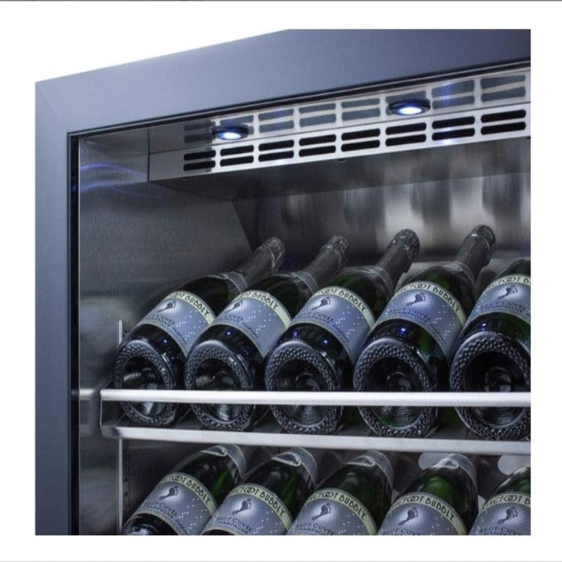 Summit 24" Wide Single Zone Commercial Wine Cellar - details of champagne bottles inside