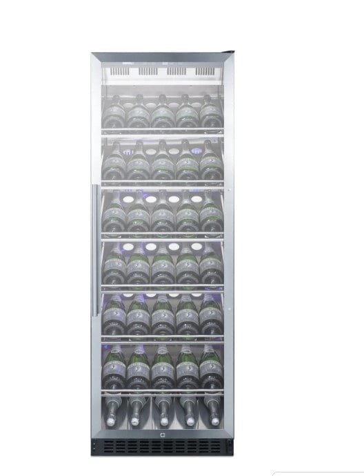 Summit 24" Wide Single Zone Commercial Wine Cellar - front view bottles on display shelves