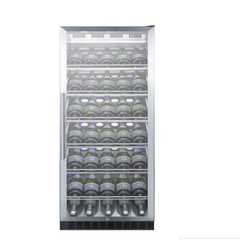 Summit 24" Wide Single Zone Commercial Wine Champagne Cellar - front view, bottles on display shelves