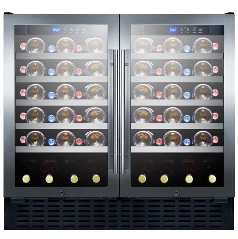 Summit 36" Wide Built-In Wine Cellar - front view with bottles on shelves