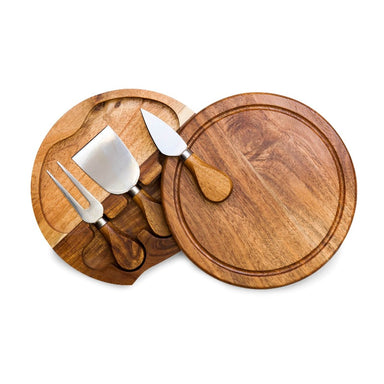 Toscana Acacia Brie Cheese Cutting Board & Tools Set - board open showing tools