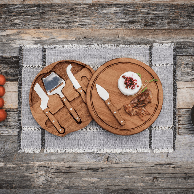 Toscana Acacia Circo Cheese Cutting Board & Tools Set - Board on picnic table