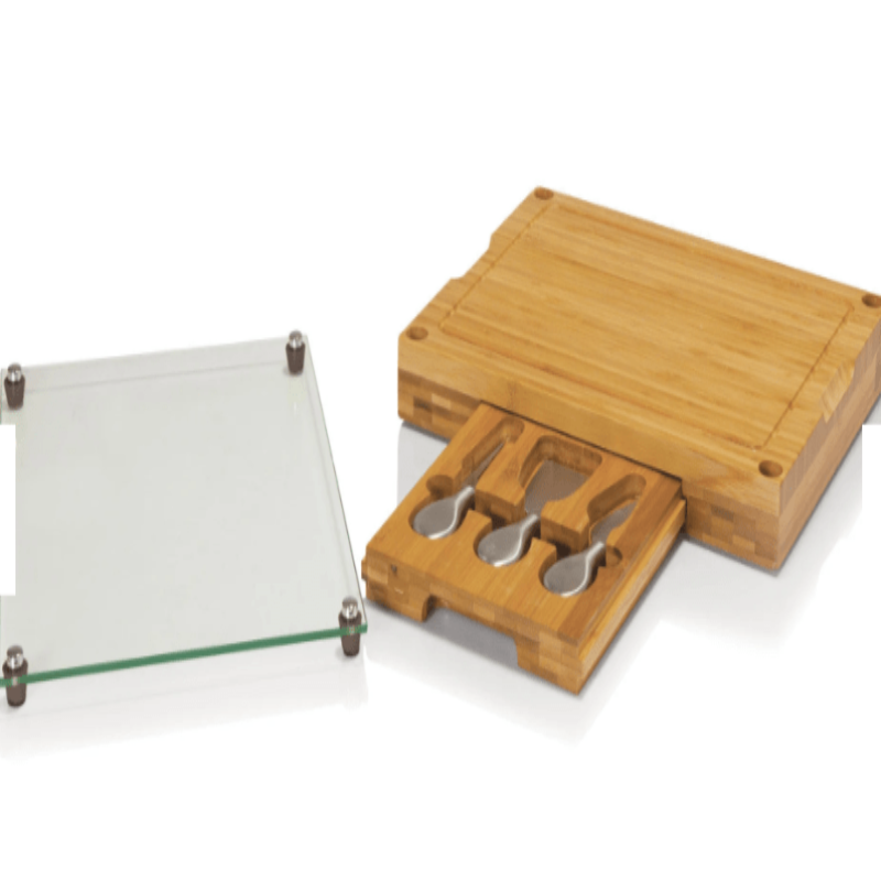 Toscana Concerto Glass Top Cheese Cutting Board & Tools Set - glass tray and tools with board