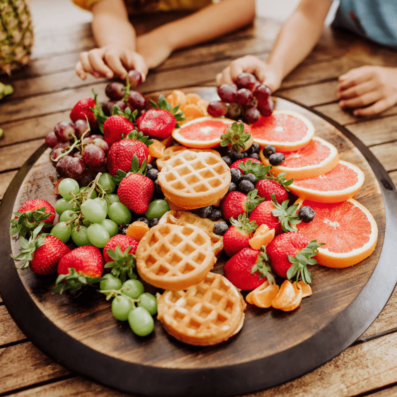 Toscana Lazy Susan Serving Tray - Fruits and waffle on the top of serving tray