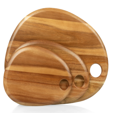 Toscana Set of 3 Pebble Shaped Acacia Serving Boards - 3 boards nestled on each other