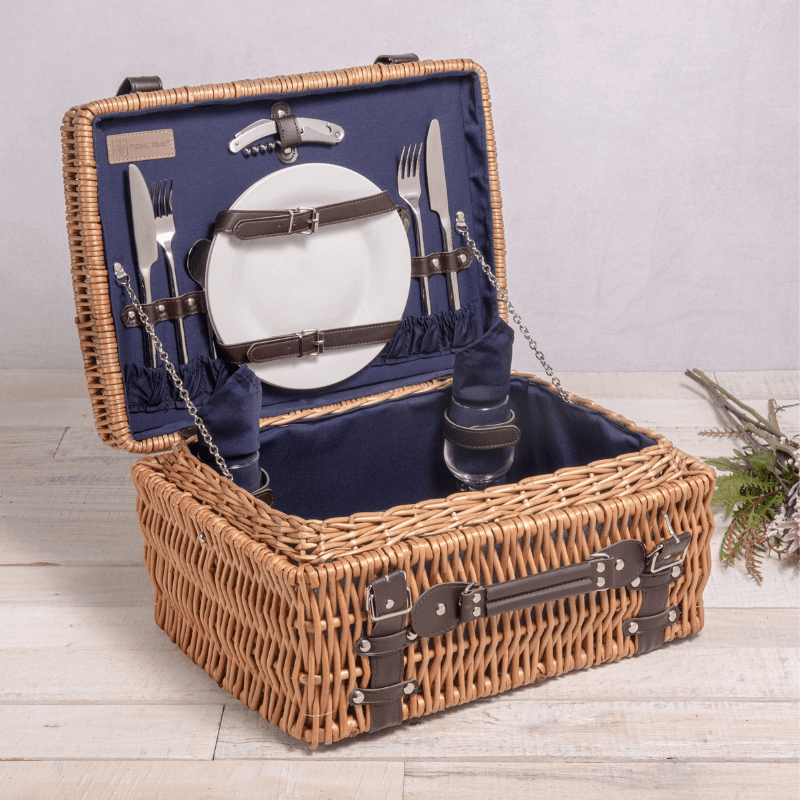 Picnic Time Champion Picnic Basket - Navy Blue - Open view of picnic basket