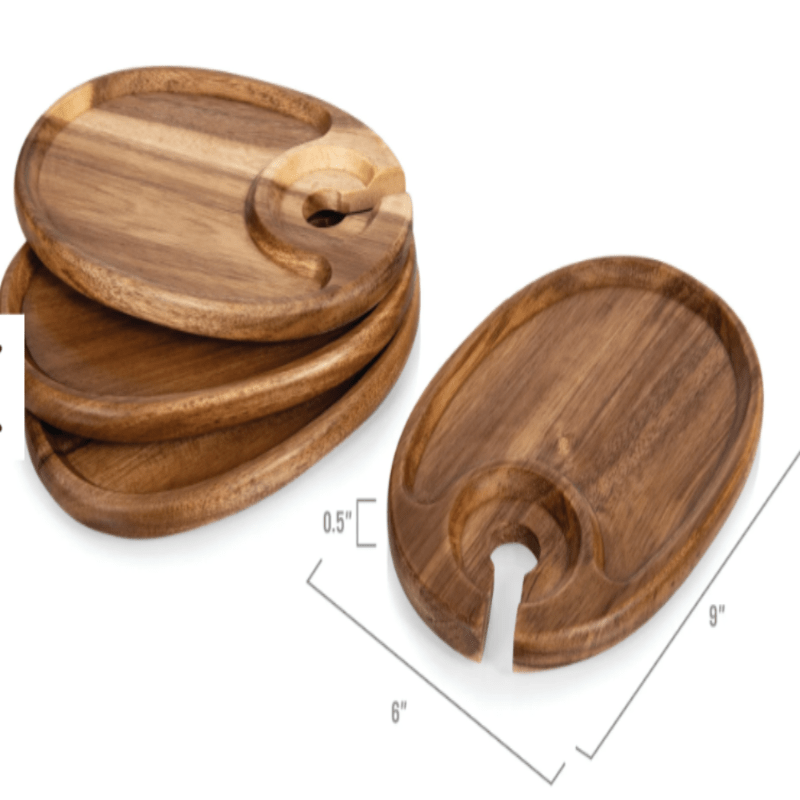 TOSCANA ENTERTAINING WINE AND APPETIZER PLATE, SET OF 4, IN ACACIA WOOD-Dimensions